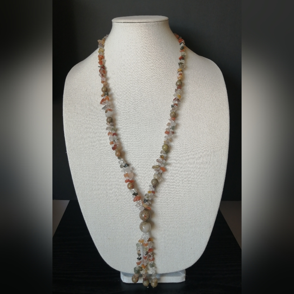 Artisan Semi-precious Bohemian Necklace Multi-Agate Chip Tassel